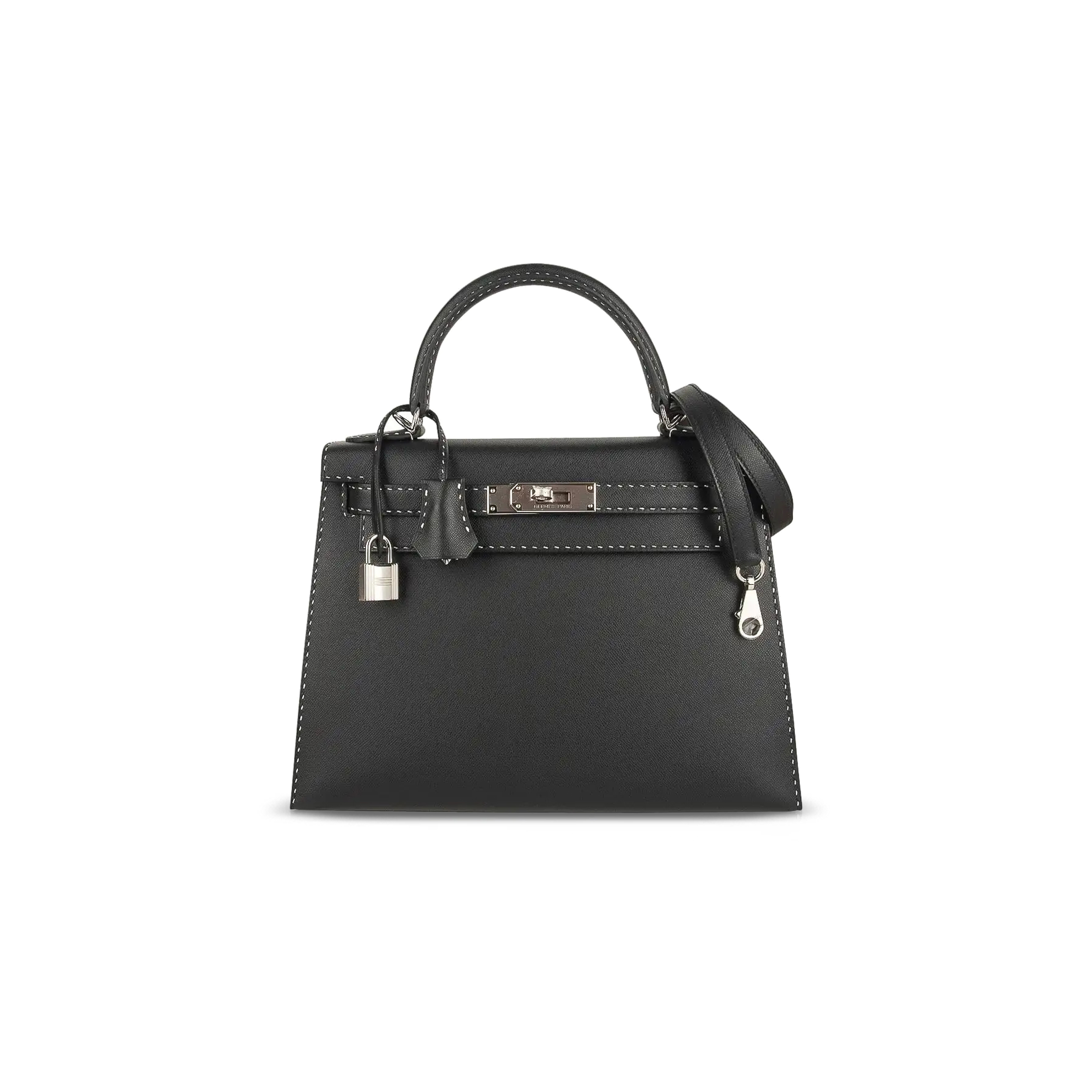 HERMES KELLY 28 GRAINED MONSIEUR UN POINT SUR DEUXKELLY SELLIER BLACK (28*22*10cm)